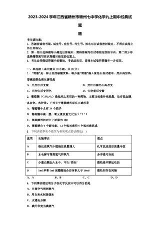 2023-2024学年江西省赣州市赣州七中学化学九上期中经典试题含解析.doc