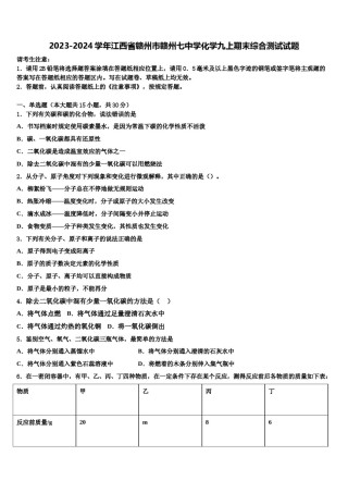 2023-2024学年江西省赣州市赣州七中学化学九上期末综合测试试题含解析.doc