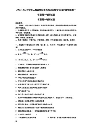 2023-2024学年江西省高安市吴有训实验学校化学九年级第一学期期中考试试题含解析.doc