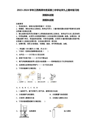 2023-2024学年江西鹰潭市贵溪第二中学化学九上期中复习检测模拟试题含解析.doc