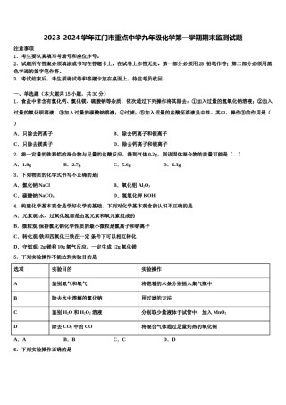 2023-2024学年江门市重点中学九年级化学第一学期期末监测试题含解析.doc