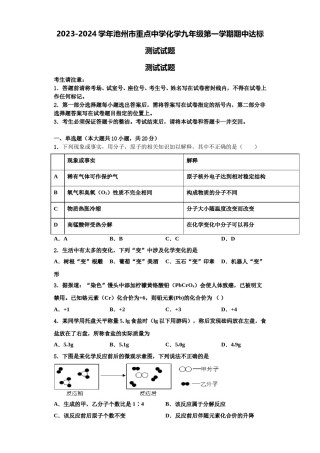 2023-2024学年池州市重点中学化学九年级第一学期期中达标测试试题含解析.doc