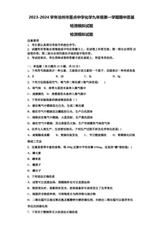 2023-2024学年沧州市重点中学化学九年级第一学期期中质量检测模拟试题含解析.doc