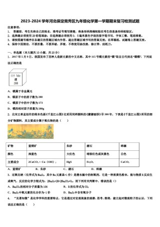 2023-2024学年河北保定竞秀区九年级化学第一学期期末复习检测试题含解析.doc
