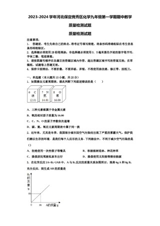 2023-2024学年河北保定竞秀区化学九年级第一学期期中教学质量检测试题含解析.doc