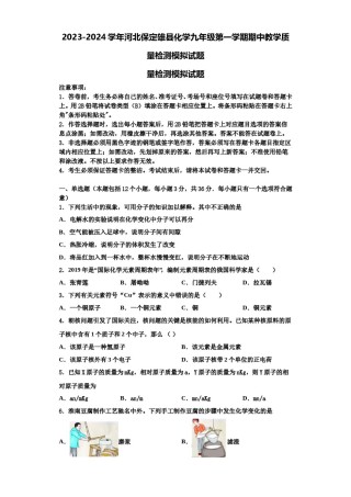 2023-2024学年河北保定雄县化学九年级第一学期期中教学质量检测模拟试题含解析.doc