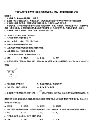 2023-2024学年河北唐山市龙华中学化学九上期末统考模拟试题含解析.doc