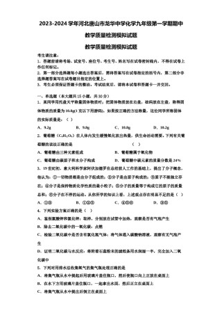 2023-2024学年河北唐山市龙华中学化学九年级第一学期期中教学质量检测模拟试题含解析.doc
