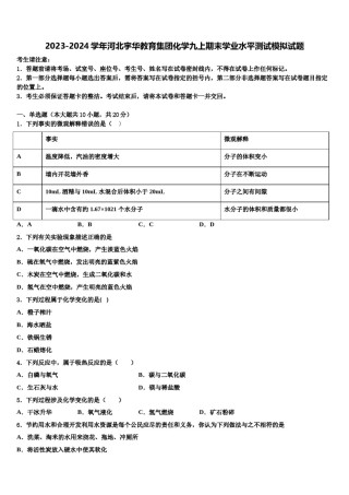 2023-2024学年河北宇华教育集团化学九上期末学业水平测试模拟试题含解析.doc