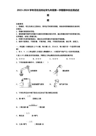 2023-2024学年河北沧州化学九年级第一学期期中综合测试试题含解析.doc