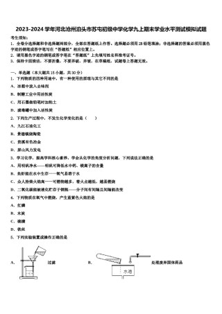 2023-2024学年河北沧州泊头市苏屯初级中学化学九上期末学业水平测试模拟试题含解析.doc