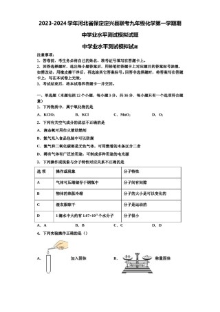 2023-2024学年河北省保定定兴县联考九年级化学第一学期期中学业水平测试模拟试题含解析.doc