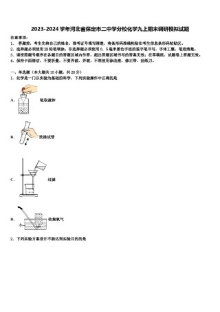 2023-2024学年河北省保定市二中学分校化学九上期末调研模拟试题含解析.doc