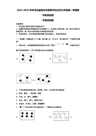 2023-2024学年河北省保定市冀英学校化学九年级第一学期期中监测试题含解析.doc