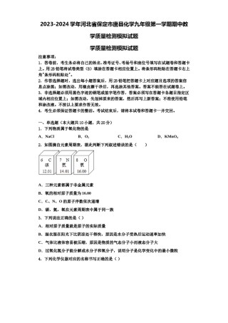 2023-2024学年河北省保定市唐县化学九年级第一学期期中教学质量检测模拟试题含解析.doc