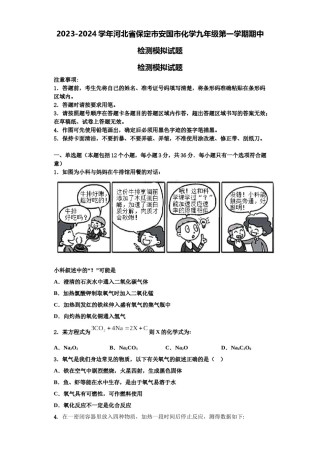 2023-2024学年河北省保定市安国市化学九年级第一学期期中检测模拟试题含解析.doc