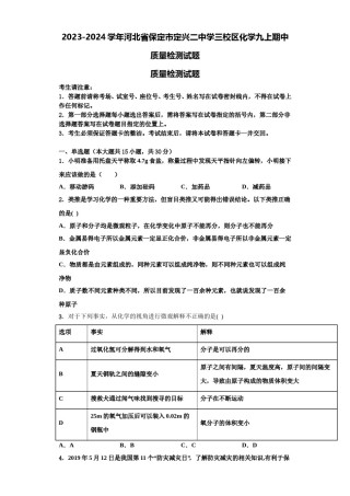 2023-2024学年河北省保定市定兴二中学三校区化学九上期中质量检测试题含解析.doc