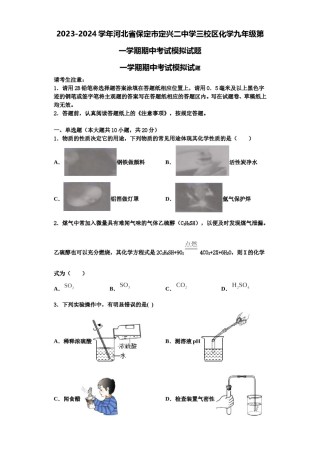 2023-2024学年河北省保定市定兴二中学三校区化学九年级第一学期期中考试模拟试题含解析.doc