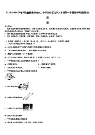 2023-2024学年河北省保定市定兴二中学三校区化学九年级第一学期期末调研模拟试题含解析.doc