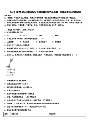 2023-2024学年河北省保定市曲阳县化学九年级第一学期期末调研模拟试题含解析.doc