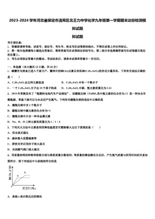 2023-2024学年河北省保定市清苑区北王力中学化学九年级第一学期期末达标检测模拟试题含解析.doc