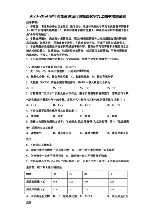 2023-2024学年河北省保定市满城县化学九上期中预测试题含解析.doc