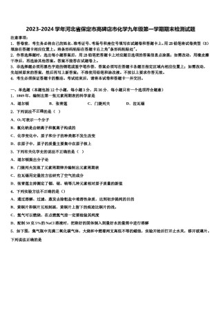 2023-2024学年河北省保定市高碑店市化学九年级第一学期期末检测试题含解析.doc