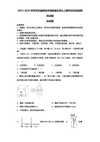 2023-2024学年河北省保定市高阳县化学九上期中综合测试模拟试题含解析.doc