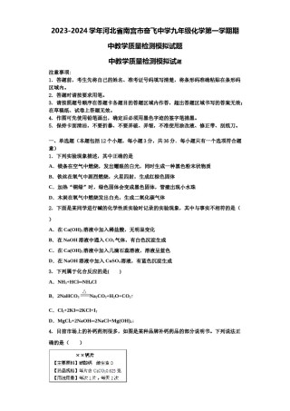 2023-2024学年河北省南宫市奋飞中学九年级化学第一学期期中教学质量检测模拟试题含解析.doc