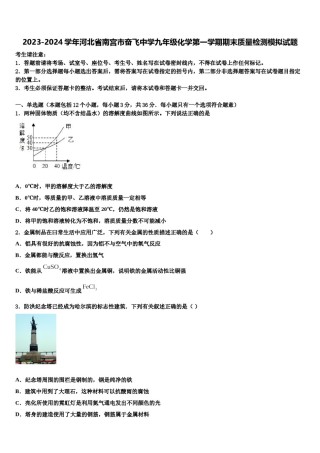 2023-2024学年河北省南宫市奋飞中学九年级化学第一学期期末质量检测模拟试题含解析.doc