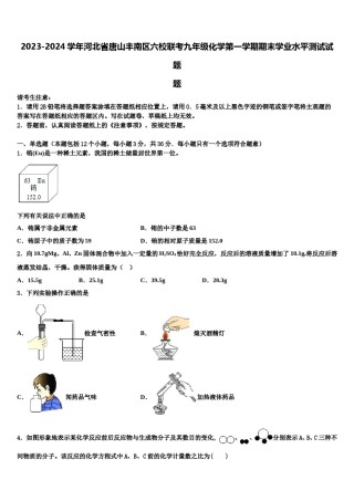 2023-2024学年河北省唐山丰南区六校联考九年级化学第一学期期末学业水平测试试题含解析.doc