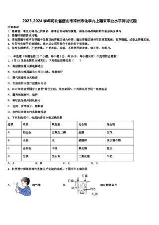2023-2024学年河北省唐山市滦州市化学九上期末学业水平测试试题含解析.doc