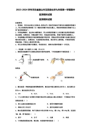 2023-2024学年河北省唐山市玉田县化学九年级第一学期期中监测模拟试题含解析.doc