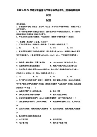 2023-2024学年河北省唐山市龙华中学化学九上期中调研模拟试题含解析.doc