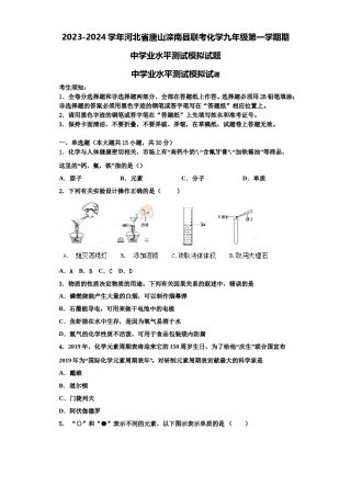 2023-2024学年河北省唐山滦南县联考化学九年级第一学期期中学业水平测试模拟试题含解析.doc