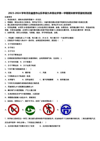 2023-2024学年河北省唐市山乐亭县九年级化学第一学期期末教学质量检测试题含解析.doc