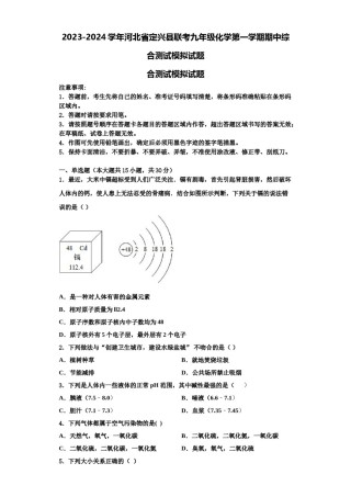 2023-2024学年河北省定兴县联考九年级化学第一学期期中综合测试模拟试题含解析.doc