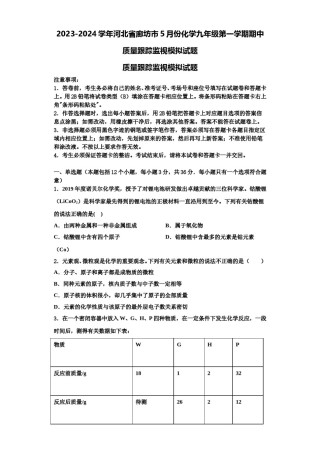 2023-2024学年河北省廊坊市5月份化学九年级第一学期期中质量跟踪监视模拟试题含解析.doc