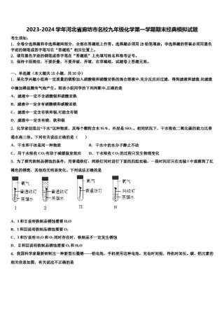 2023-2024学年河北省廊坊市名校九年级化学第一学期期末经典模拟试题含解析.doc