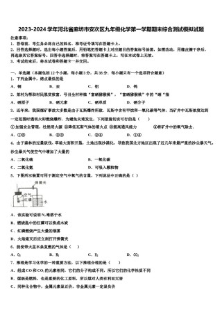 2023-2024学年河北省廊坊市安次区九年级化学第一学期期末综合测试模拟试题含解析.doc