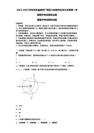 2023-2024学年河北省廊坊广阳区七校联考化学九年级第一学期期中考试模拟试题含解析.doc