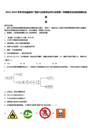 2023-2024学年河北省廊坊广阳区七校联考化学九年级第一学期期末达标检测模拟试题含解析.doc