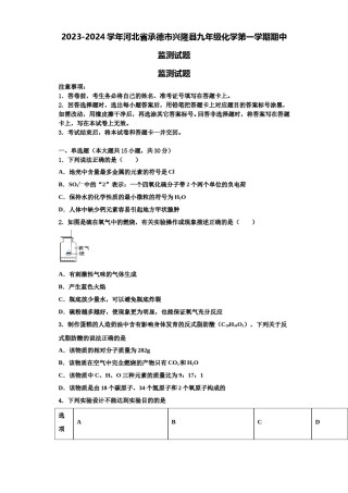 2023-2024学年河北省承德市兴隆县九年级化学第一学期期中监测试题含解析.doc