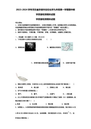 2023-2024学年河北省承德市名校化学九年级第一学期期中教学质量检测模拟试题含解析.doc