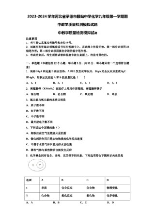 2023-2024学年河北省承德市腰站中学化学九年级第一学期期中教学质量检测模拟试题含解析.doc