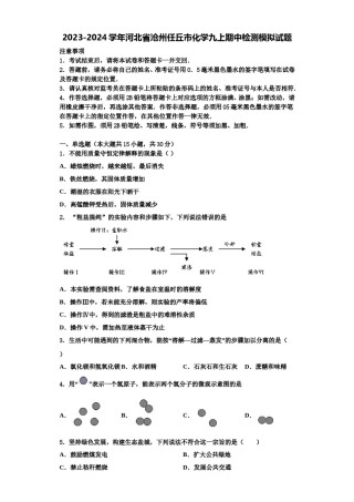2023-2024学年河北省沧州任丘市化学九上期中检测模拟试题含解析.doc