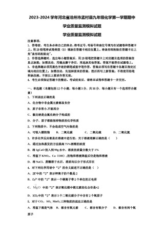 2023-2024学年河北省沧州市孟村县九年级化学第一学期期中学业质量监测模拟试题含解析.doc