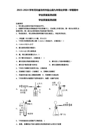 2023-2024学年河北省沧州市盐山县九年级化学第一学期期中学业质量监测试题含解析.doc