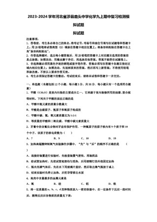 2023-2024学年河北省涉县鹿头中学化学九上期中复习检测模拟试题含解析.doc