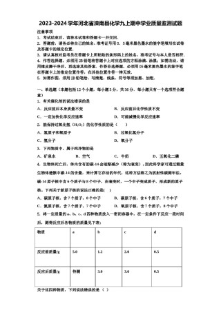 2023-2024学年河北省滦南县化学九上期中学业质量监测试题含解析.doc